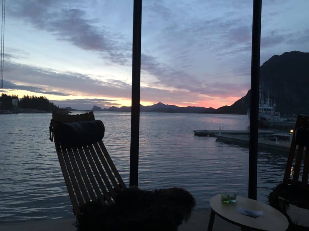 Sunset fjord cabins in Manshausen, Norway