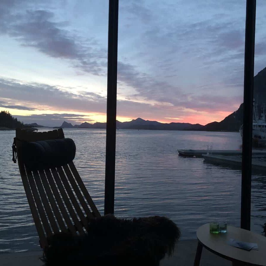 Sunset fjord cabins in Manshausen, Norway