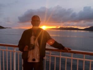 Sunset seen from Hurtigruten boat between Stamsund, Lofoten and Kristiansund