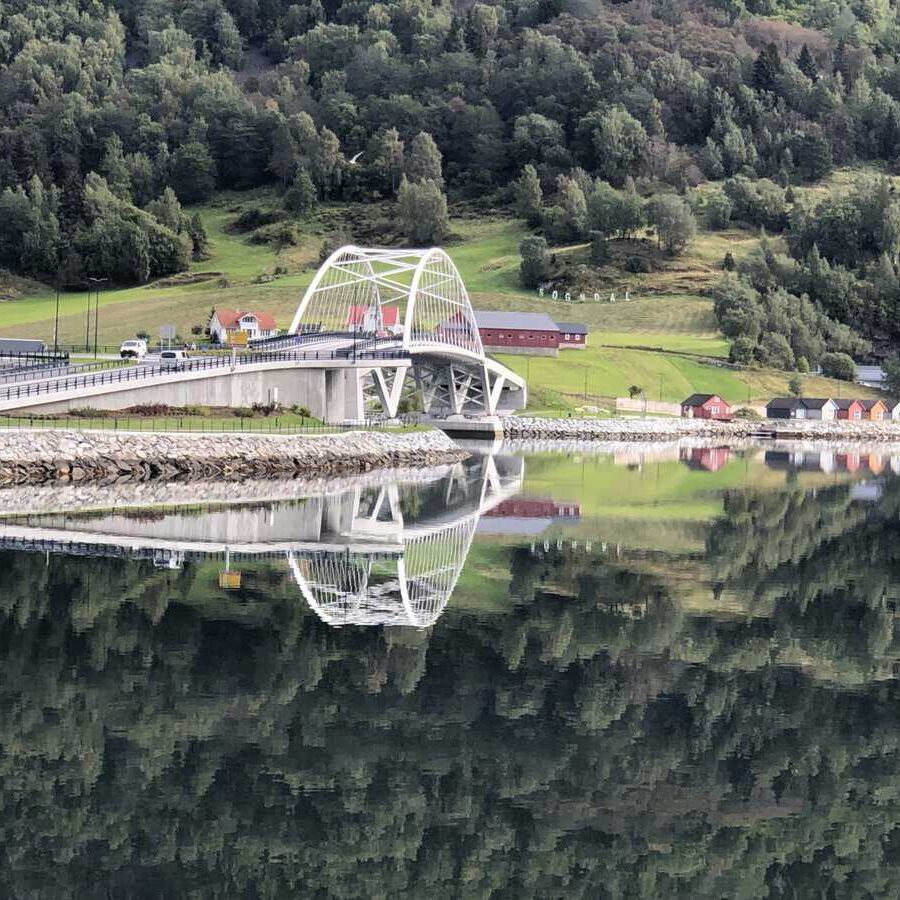 Beautiful reflection of bridge in Norway