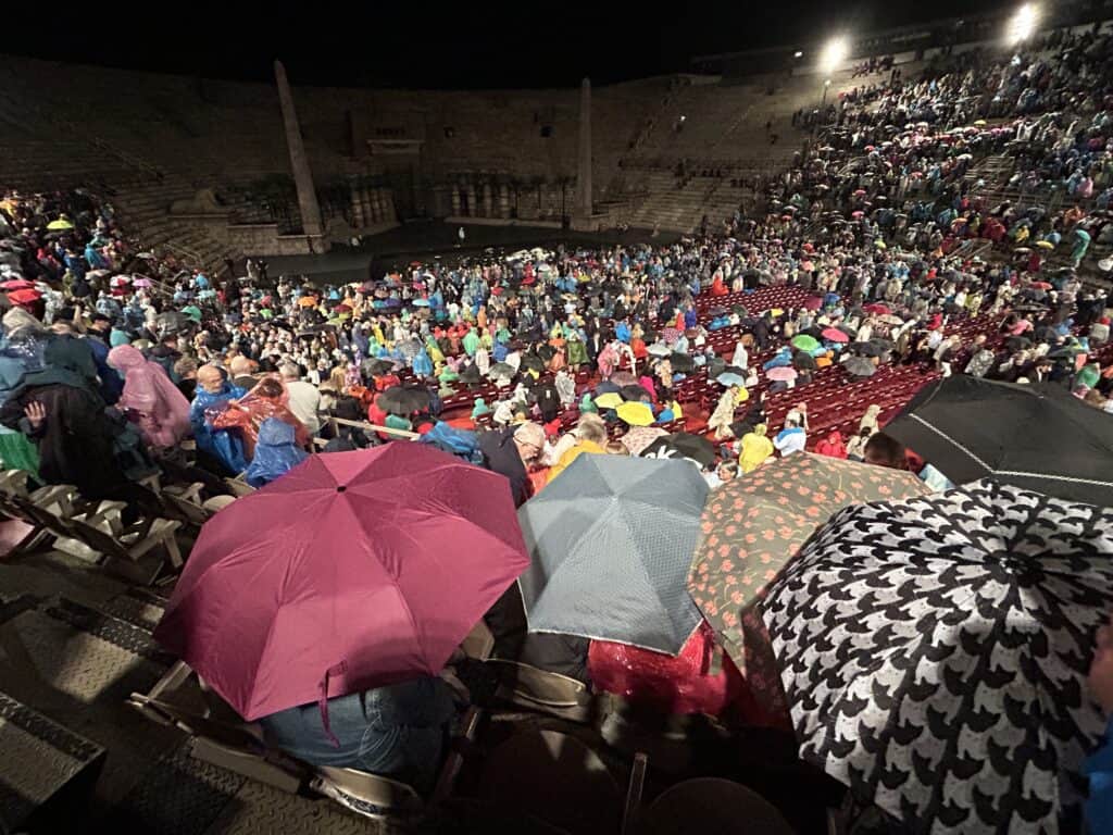 Preparing for rain at Arena di Verona