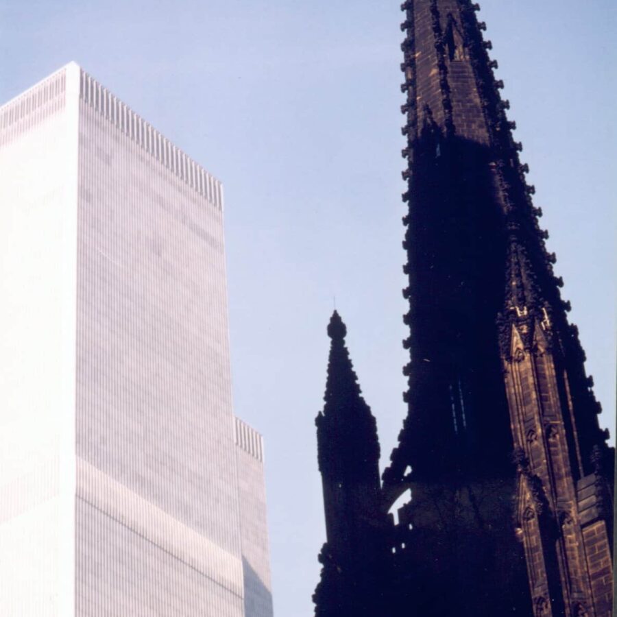 Old church and modern(1987) skyscraper