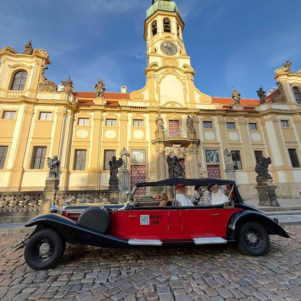 Tour in a vintage Mercedes 770 from 1930 outside The Prague Loreto