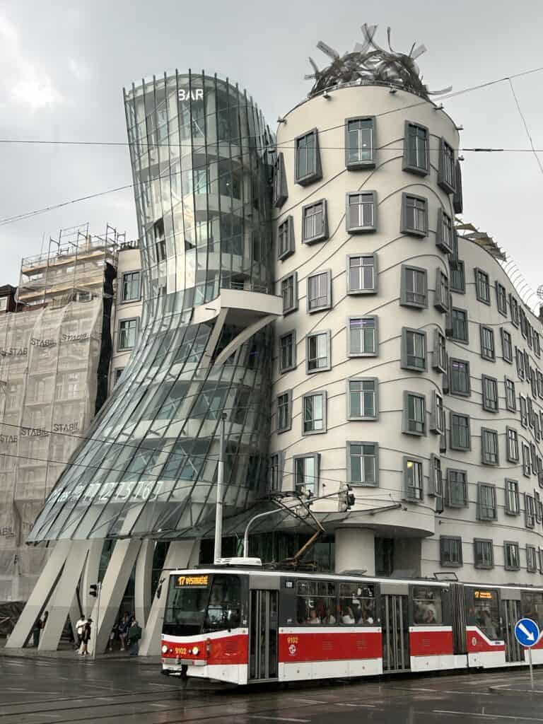 Tram at Dancing house in Prague